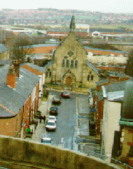 [Aerial view into Bark Street East]