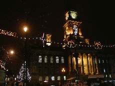 [town hall at night with xmas lights]