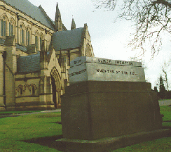 [Crompton's grave in St. Peter's graveyard, off Churchgate]