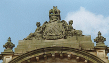 [stonework on top of building]