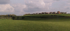 [grassy hill with houses]